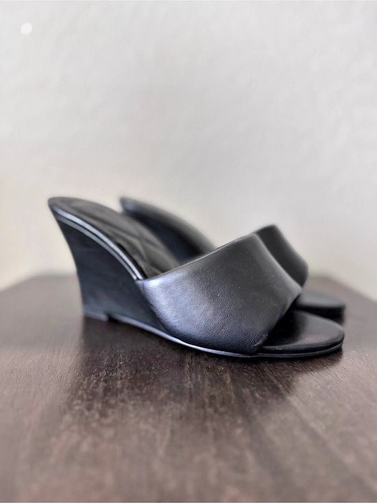 JustFab Shoes - Black Wedge Mule Heels